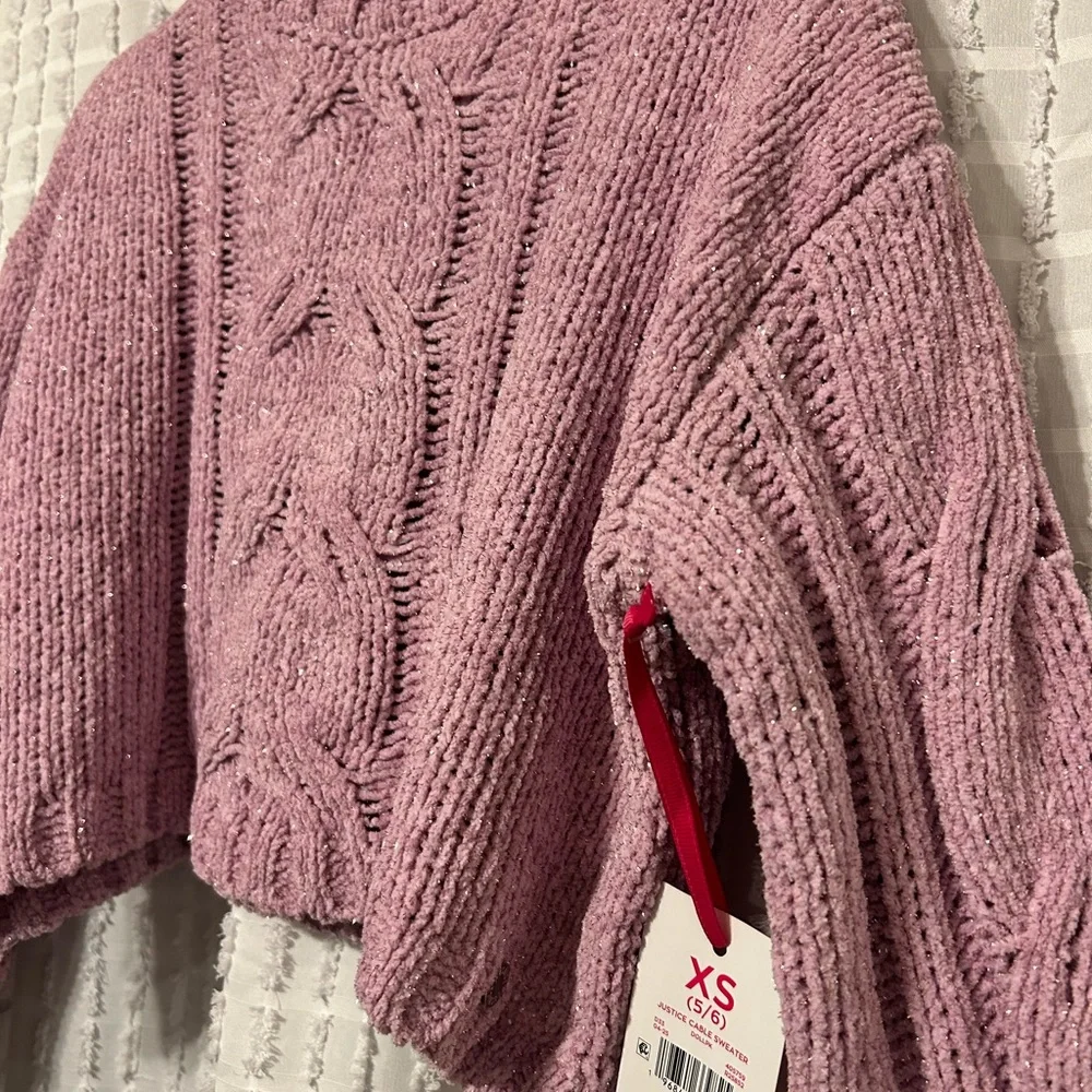 Justice Girl’s‎ XS 5-6 Cable Knit Crop Sweater Purple NWT